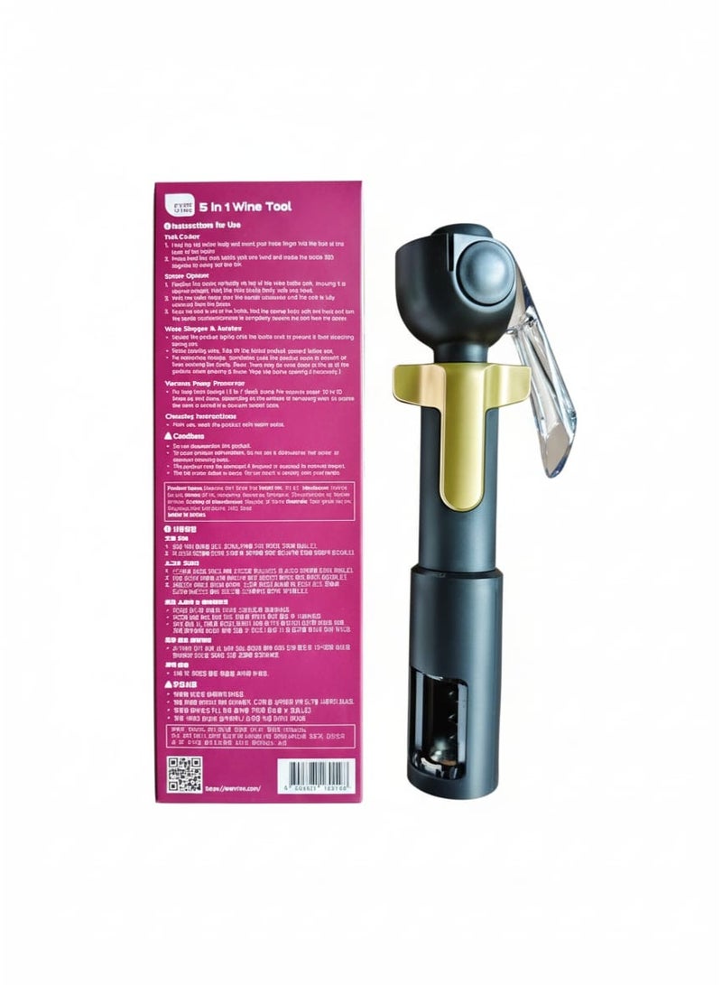 EVER VINO 5-in-1 Wine Opener & Preserver Tool | Foil Cutter, Corkscrew, Aerator & Vacuum Pump | Premium Black Wine Accessory - Image 4
